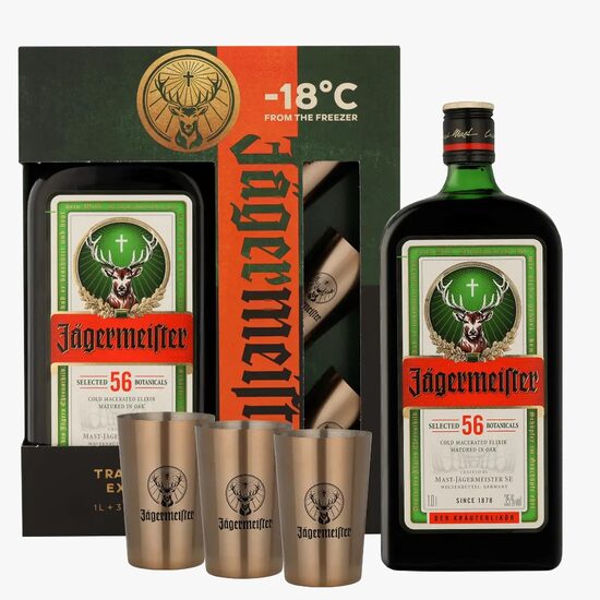 Jagermeister cu 3 pahare de shot 35% 1L