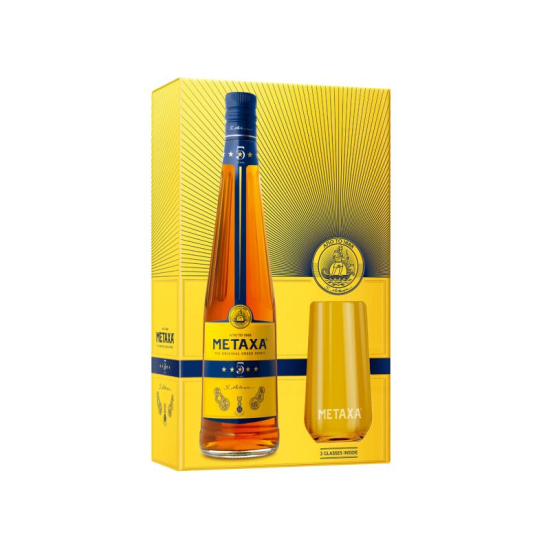 Metaxa 5 Stele, 38%, 0.7L cu 2 Pahare